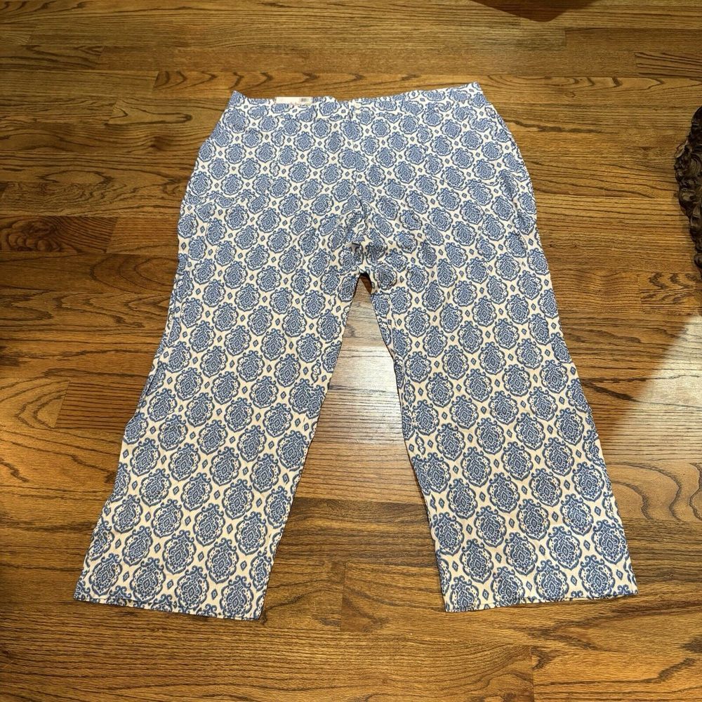 STELLA PARKER Women's Blue White Cropped PANT WITH POCKETS Size XXL Vacation